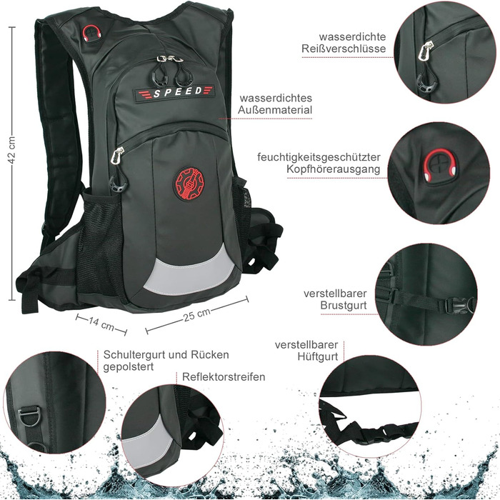 Рюкзак Bag Street "Speed", 42x25x14 см, Водонепроникний, Текстиль/ПВХ, Чорний матовий