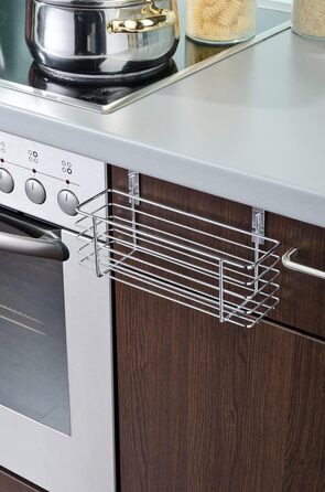 Підвісний кошик WENKO Slim, органайзер для підвішування на дверцятах шаф або шухлядах, металевий кошик, 24 x 11,5 x 10 см, хромований хромований/чорний тонкий