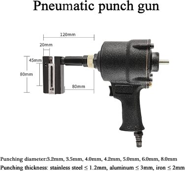 Промисловий пневматичний діркопробивач, 3,2-8 мм, пневматичний діркопробивач, затискні головки можуть обертатися на 360 градусів, пневматичний перфоратор для дверей, заводу, офісу та дому, 5,5 мм (3,5 мм)