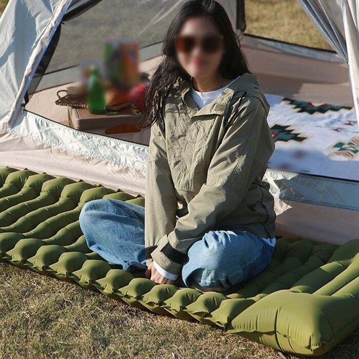 Надувний килимок для кемпінгу - Швидке надування ніг за 20 секунд, 200 x 70 x 10 см, комфортний килимок з картою тіла, зелений