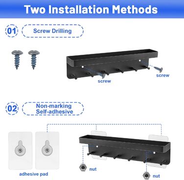 Тримач для ключів Royouzi, дошка для ключів, планка для ключів, підставка для ключів з полицею і 6 гачками, самоклеюча як дошка дл