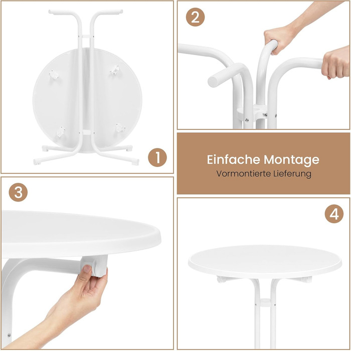 Складаний стіл WOLTU, бістро-стіл з чохлом, всепогодний круглий садовий стіл, барний стіл Ø 80 см, високий стіл 110 см, бічний столик для використання в приміщенні/на вулиці, для садових вечірок та весіль, металеві труби, білий Ø 80 см, матово-білий