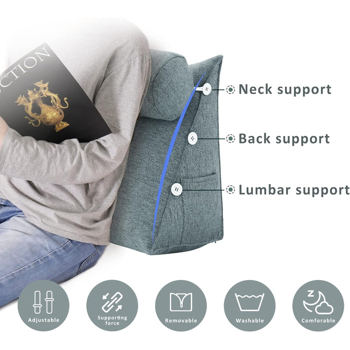 Подушка-книжка, поперекова подушка, клиноподібна подушка, подушка для узголів&39я, м&39яка подушка для ліжка, спинка, трикутна спинка, подушка для спинки дивана, велика подушка для ліжка, подушка для спинки, диван-ліжко, сірий поліестер, 60 см