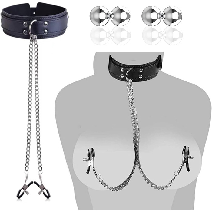 Набір BDSMYEE для стимуляції грудей та клітора, регульовані магнітні кліпси для сосків з шкіряною ланцюжковою підвіскою