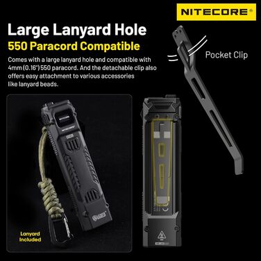 Ліхтарик Nitecore EDC29 EDC, ультратонкий, високопродуктивний, 6500 люмен, з висувним кільцем для ключів, чорний