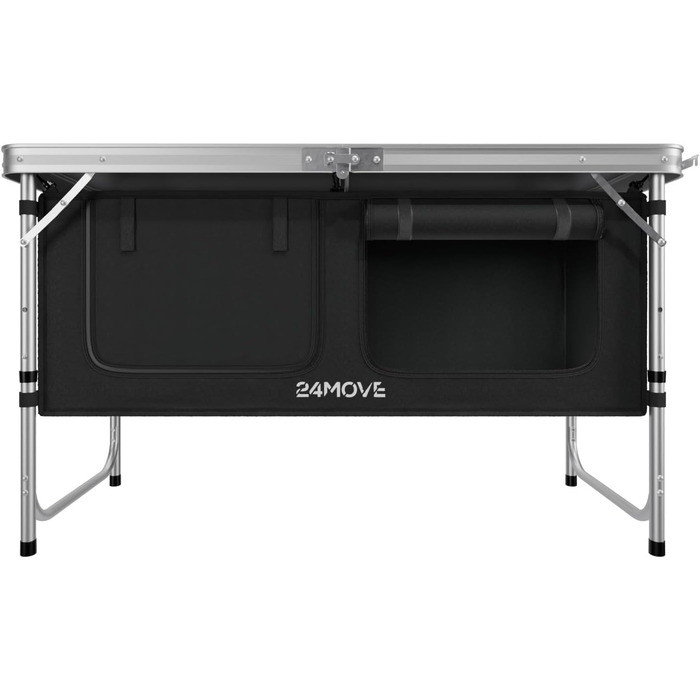 Складана кемпінгова кухня, алюмінієва шафа для кемпінгу з регульованою висотою, дорожня кухня з робочою поверхнею та відділеннями для зберігання, для кемпінгу на свіжому повітрі, включаючи сумку для перенесення 120x47x70, чорна, Praia, 24MOVE