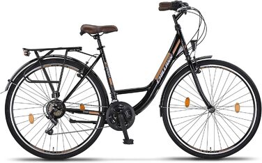 Велосипед Chillaxx Bike Strada Premium City Bike розміром 24, 26, 28 дюймів - Велосипед для дівчаток, хлопчиків, чоловіків та жінок - 21 швидкість - Міський велосипед у голландському стилі, чорно-коричневий, V-подібні гальма, 28 дюймів