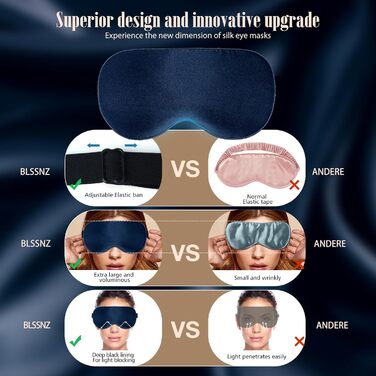 Шовкова маска для сну BLSSNZ, м'яка, дихаюча, органічна, з натурального шовку шовковиці, непрозора, з регульованими ремінцями (тем