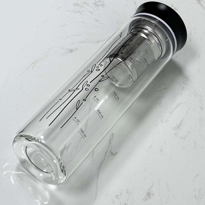 Скляна пляшка для пиття об&39ємом 650 мл з чорною кришкою з нержавіючої сталі та рукавом для розсипного чаю, пляшка для чаю з заварювальним контейнером на винос