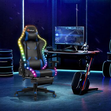 Геймерське крісло з поворотом на 360, гоночне крісло з 358 світлодіодними режимами освітлення, офісне крісло з регульованими підлокітниками, спинкою та підставкою для ніг, комп&39ютерне крісло з поперековою опорою, підголівником та пультом дистанційного к