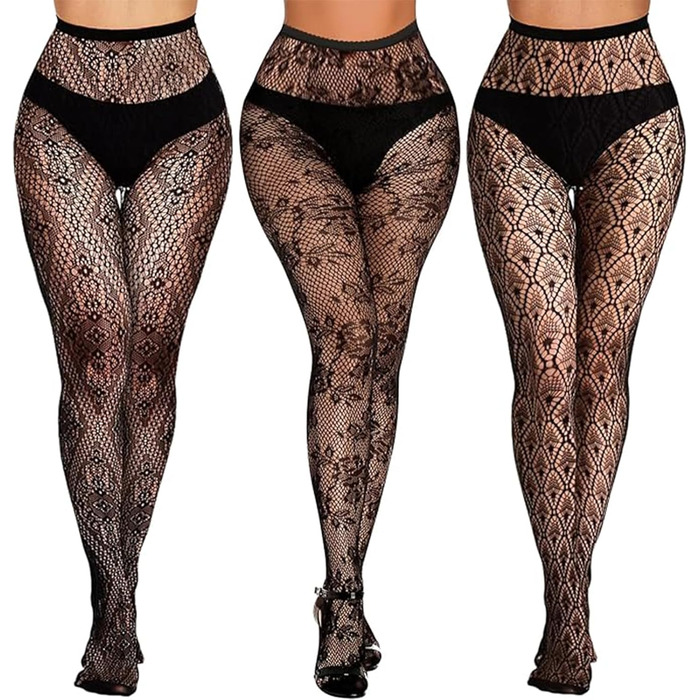 Жіночі мереживні колготки SNDE, чорні, еластичні, універсальний розмір,  3 пари