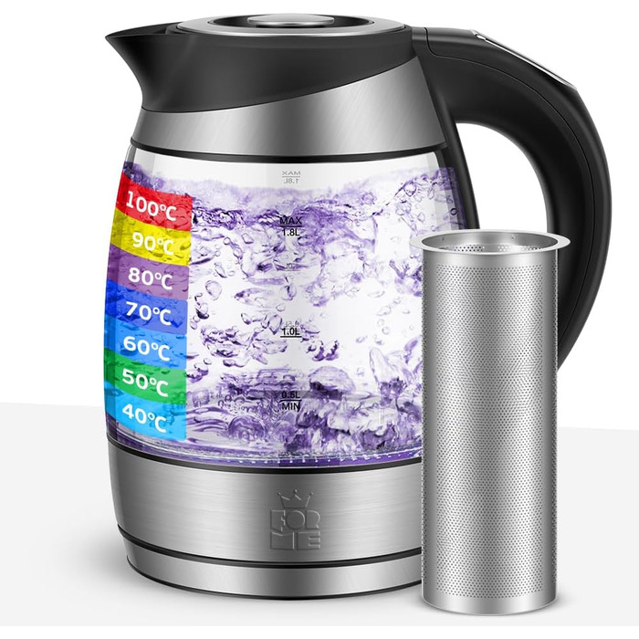 Скляний чайник 1.8 Налаштування температури Вибір температури 40C-100C Зміна кольору LED I BPA FREE I Регулювання температури Чайн