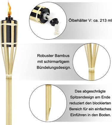 Бамбукові садові пальники Froadp з наповненим маслом металевим резервуаром для відкритого бамбукового пальника Масляні пальники з гнотовими пальниками Масляна лампа Доріжка для багать на відкритому повітрі Освітлення доріжки для вечірки в саду (24 шт. и,