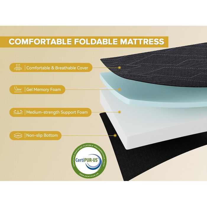 Складаний матрац Vamcheer, надзвичайно товстий гостьовий матрац - 15 см, 3-секційний складний гостьовий матрац з гелевої піни, для дорожнього ліжка, дорослих, кемпінгу, підлоги, гостьового ліжка (сірий, 90 x 200 x 15 см) 90x200x15