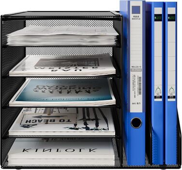 Металевий органайзер для офісного столу EasyPAG A4 із 7 кишеньками, тримач для документів, лоток для файлів, тримач для журналів, лоток для листів, органайзер для паперових журналів, чорний