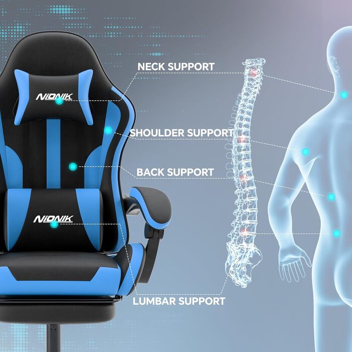 Офісне крісло, ігрове крісло, геймерське крісло, комп&39ютерне крісло з підставкою для ніг, м&39яке ігрове крісло, ігрове крісло для дорослих, обертове крісло, чорний/синій