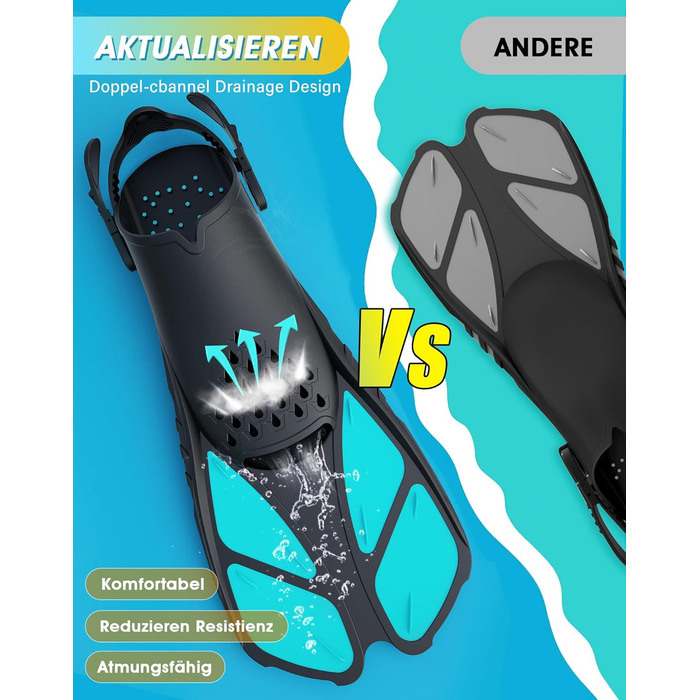 Ласти для снорклинга, регульовані ласти для плавання дорослих, дорожній розмір, унісекс ласти для дайвінгу для дорослих, чоловіків, жінок та дітей, відкриті тренувальні ласти з п&39ятою та сітчастою кишенею, S/M, темно-зелені