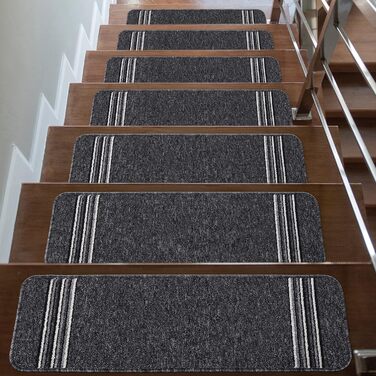 Сходинки CAMILSON Нековзні килимові накладки для використання всередині та зовні приміщень Чохли для сходів для домашніх тварин (комплект з 13 шт. , темно-сіра лінія)
