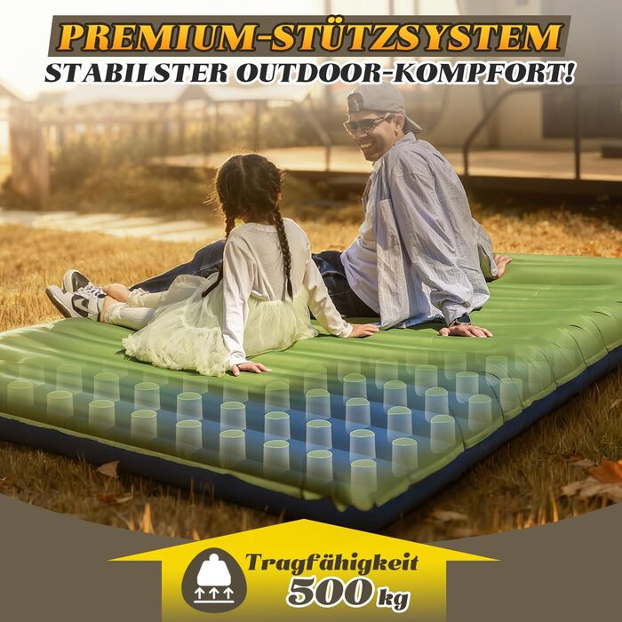 Килимок для сну для кемпінгу, подвійний кемпінговий матрац 12 см, надлегкий надувний матрац для сну для 2 осіб, невеликий розмір упаковки з ножним насосом та подушкою для подорожей, відпочинку на природі, походів, наметів, пляжу, зелений