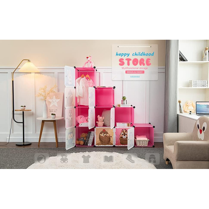 Розширювана дитяча полиця Дитяча шафа Сходинкова полиця Книжкова полиця з дверцятами та 2 вішалками, Глибші відділення, ніж зазвич