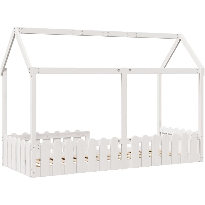 Дитяче ліжко, Ліжко на підлогу із захистом від падіння та рейковою основою, Ліжко-будиночок для хлопчиків та дівчаток, Дерев&39яне ліжко для дитячої кімнати, Біле 80x200 см Масив сосни 80 x 200 см Біле