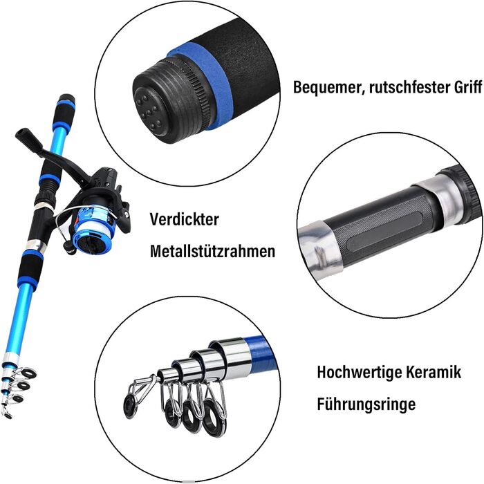 Рибальський набір 1,8 м для дітей, стартовий набір для дитячої риболовлі, вудка з вуглецевого волокна з котушкою, телескопічна вудка, котушка, рибальські аксесуари для дітей віком 3-10 років