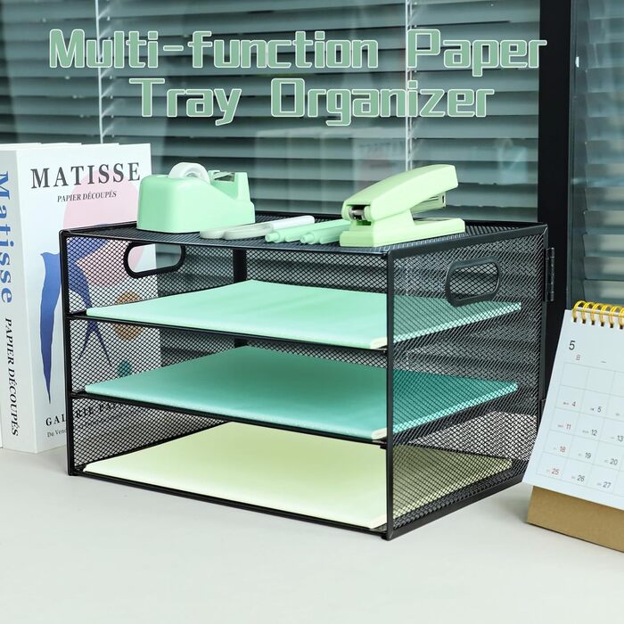 Лоток для листів з ручкою, 3-рівнева металева сітка, органайзер для столу, лотки для паперу A4, органайзери для столу, акуратний тримач для журналів для дому, офісу, чорний