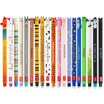 Набір LEGAMI з 19 гелевих ручок, що стираються, з термочутливим чорнилом, різні кольори чорнил та дизайни корпусу, наконечник 0,7 мм, мотиви тварин