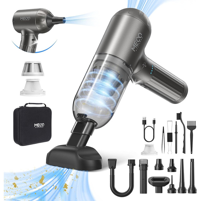 Автомобільний пилосос MECO ELEVERDE 4-в-1 Потужний, 18Kpa міні-ручний пилосос акумуляторний, 3-швидкісний портативний пилосос стис