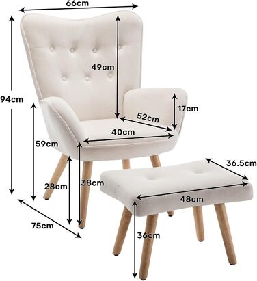 Крісло HollyHOME з підніжкою та підставкою для ніг, крісло з підставкою для ніг, крісло для вітальні та спальні, оксамитове крісло-реклайнер, крісло для читання, крісло для відпочинку, крісло, бежевий