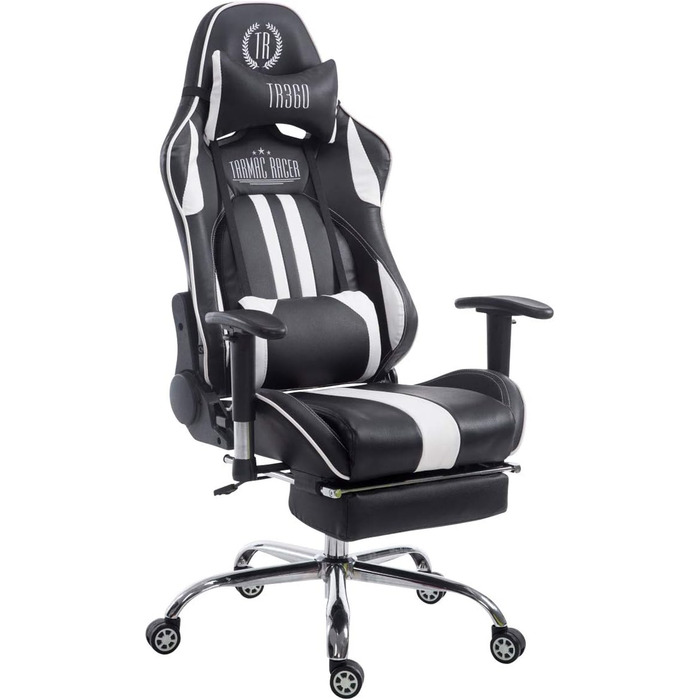 Ігрове офісне крісло CLP XL Limit з чохлом зі штучної шкіри Ігрове крісло з металевим каркасом Крісло з регульованою висотою, колір чорний/білий, підставка для ніг з підставкою для ніг (чорний/білий з підставкою для ніг)