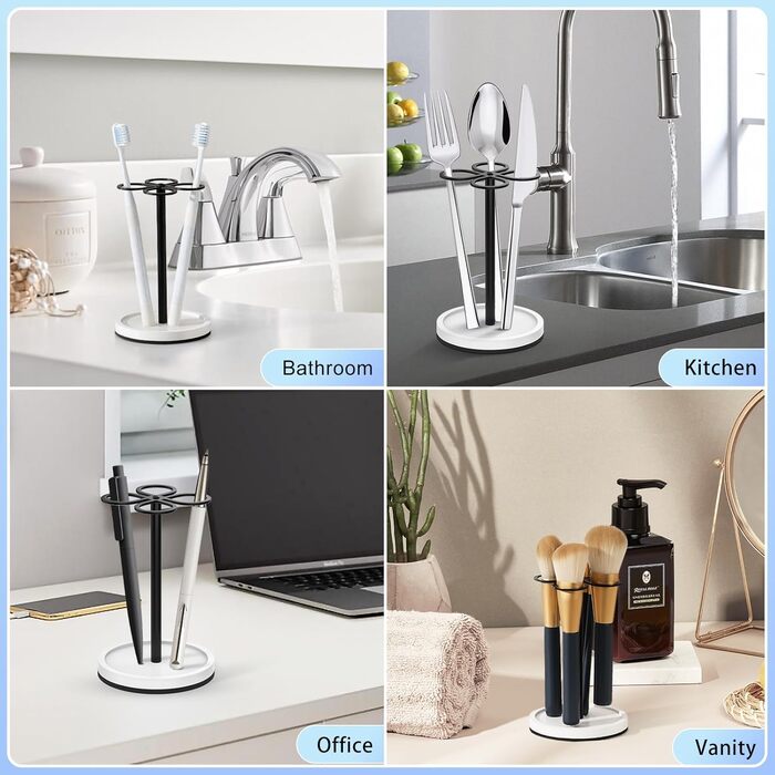 Тримач для зубних щіток Luxspire, підставка для зубних щіток на 4 відділення, тримач для зубних щіток з нержавіючої сталі з основою з діатомової землі, тримач для зубних щіток для ванної кімнати, дому, туалетного столика для готелю, матовий чорний