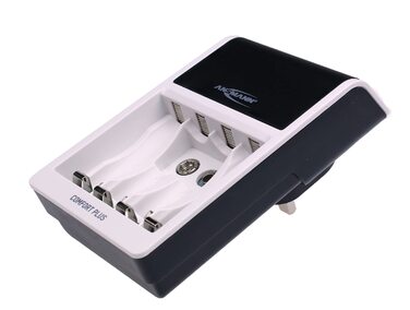 Зарядний пристрій ANSMANN Comfort Plus для акумуляторів типу AA, AAA та 9V з 3-контактним штекером для Великої Британії, швидка зарядка та швидке тестування ємності