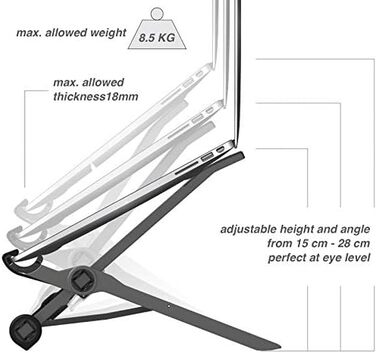 Універсальна підставка для ноутбука з регульованою висотою - складана підставка для ноутбуків 13, 15, 17 дюймів - мобільна підставка для Apple MacBook Pro Air, ноутбуків - тримач для ноутбука, підставка під ноутбук