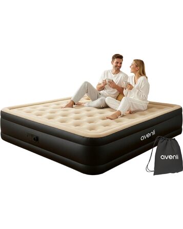 Самонадувальний надувний матрац/ліжко AVENLI для 2 осіб, 203x157x47 см, надувне гостьове ліжко з вбудованим насосом, надзвичайно висока спальна поверхня, флокована поверхня для кемпінгу та дому