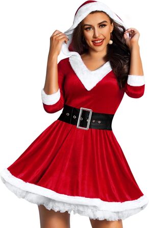 Жіночий святковий костюм RSLOVE, бебі-долл Санти з капюшоном, червоний, M