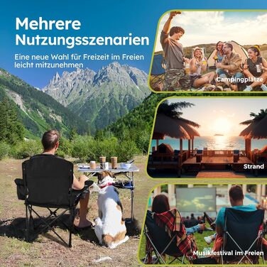 Комплект із 2 предметів Складаний стілець Кемпінговий стілець Зручний рибальський стілець з тримачем для напоїв та відділенням для охолодження, вантажопідйомність до 120 кг, Складаний рибальський стілець Садовий стілець Крісло-відкидне крісло Чорний