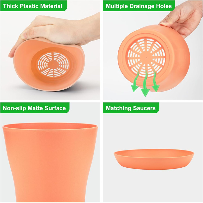 Предметні квіткові горщики 17 см, маленькі горщики для рослин, пластикові горщики для рослин з блюдцями, набір пластикових квіткових горщиків, маленькі квіткові горщики для рослин, кактусів, сукулентів - різнокольорові 17 см, 8-