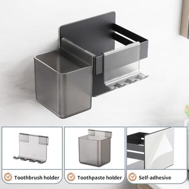 Тримач для зубної щітки OETAMS Тримач для електричної зубної щітки з 2 аксесуарами для ванної кімнати, тримач для зубної щітки з нержавіючої сталі Настінний самоклеючий тримач для зубної щітки Чорний тримач для насадок для щіток без свердління