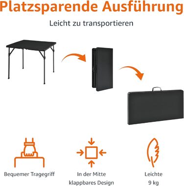 Складаний стіл Storeo Basics, квадратний, з ручкою для перенесення, для використання в приміщенні та на вулиці, портативний, легкий, дорожній стіл, для пікніка, кемпінгу, чорний, 86,1 x 86,1 x 73,9 см