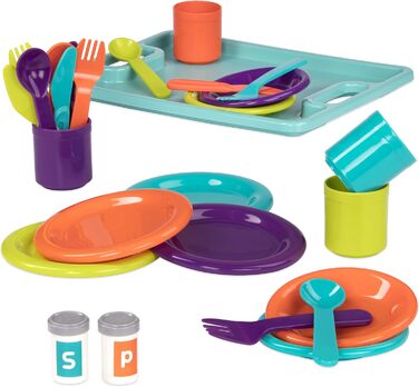 Набір посуду та чайного сервізу Battat, аксесуари для дитячої кухні тарілки, чашки, столові прибори, чайник, підноси - дитячий пос
