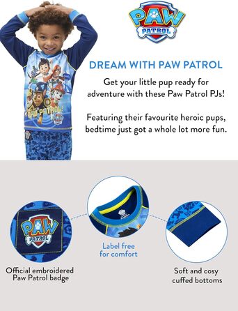 Піжами для хлопчиків PAW PATROL М&39які бавовняні піжами із зображенням Маршалла, Чейза та Райдера Офіційно ліцензовані дитячі піжами, розмір 116, різнокольорові
