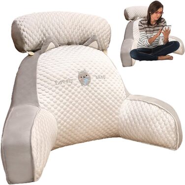 Подушка для читання, подушка для ліжка зі знімним потиличним валиком та підлокітником для сидіння в ліжку, дивані або підлозі, спинка, подушка для спини ліжка, подушка для підтримки спини для дорослих, подушка для спини для читання та перегляду телевізора