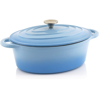 Чавунна кокотниця BBQ-Toro 4,3 л синя, овальна емальована чавунна сковорідка з кришкою чавунна каструля, підходить для індукційних