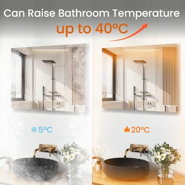 Інфрачервоний обігрівач дзеркала 800 Вт, інфрачервоний обігрівач дзеркала для ванної кімнати з пультом дистанційного керування 120x60 см, електричний обігрівач із захистом від перегріву - WiFi (Tuya Smart) - сертифікований TV. 800 Вт - 120x60 см