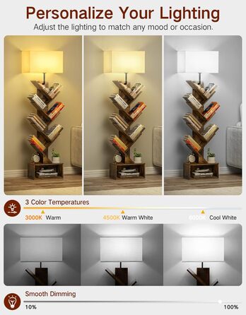 Дерев&39яна книжкова полиця у формі дерева з підсвічуванням, 6-ярусна окремостояча полиця, вузька кутова полиця з пультом дистанційного керування та таймером, невелика полиця для книг, компакт-дисків та DVD-дисків для вітальні, спальні, дитячої кімнати, р