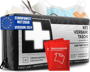 Автомобільна аптечка згідно з чинним стандартом 2024/2025, включаючи дихальні шторки - Автомобільна аптечка може використовуватися