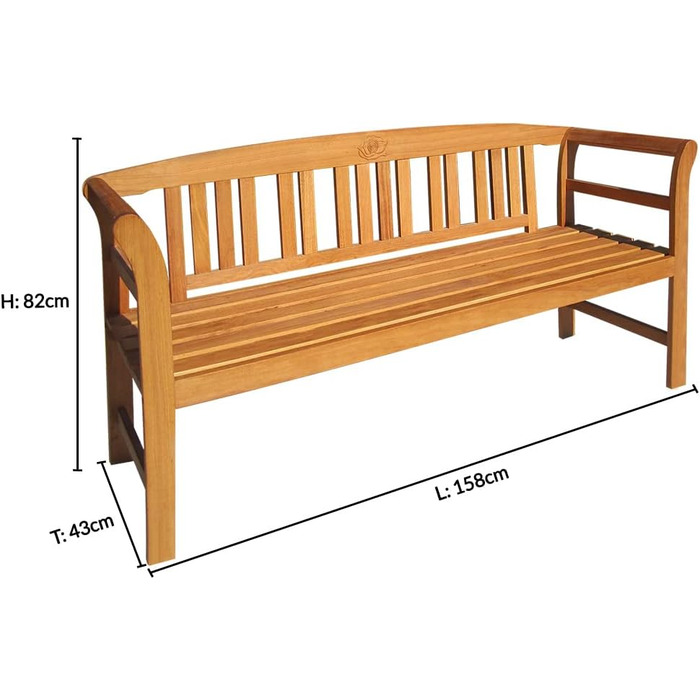 Садова лавка Casaria Rose Wood FSC Сертифікована вантажопідйомність 330 кг Підлокітник 3-місний стійкий до погодних умов 158x82см Сад Балкон Патіо Лавка Евкаліпт Коричневий