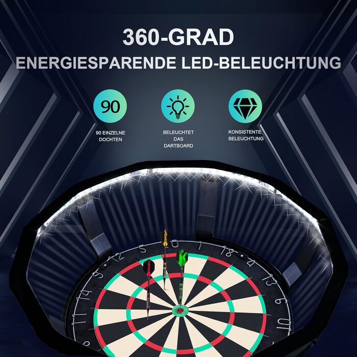 Підсвічування мішні для дартсу Яскраве світлодіодне освітлення на 360 градусів Система підсвічування мішні для дартсу Швидке встановлення без інструментів Підходить для 18-дюймових мішень для дартсу Аксесуари для дартсу