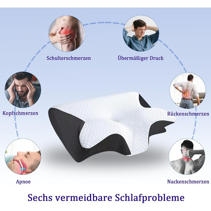 Ергономічна подушка для шиї Curosleep, подушка для шиї з піни з ефектом пам&39яті, подушка проти хропіння для сну на спині, боці та животі, дихаюча та миється (чорна)